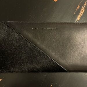 Diane Von Furstenberg Black Leather calf hair Wallet